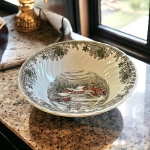 Queen's Country Village Christmas Winter Village Ceramic Serving Bowl 9.5 Inches